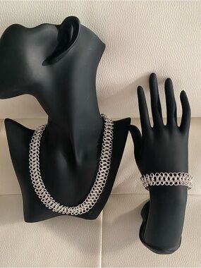 Stanley Polished Silver Chainmail Necklace and Bracelet